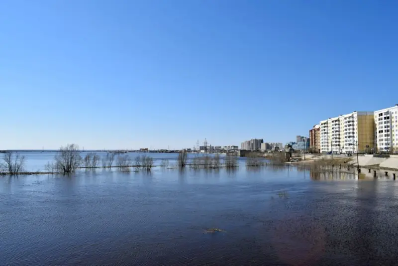 У Якутска на протоке реки Лены наблюдается густой ледоход