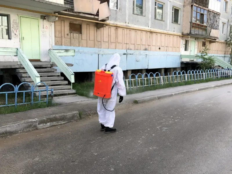В Якутске в связи с коронавирусом продолжается санобработка подъездов жилых домов
