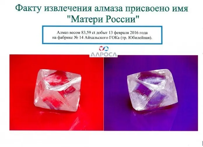 Алмазу присвоено имя «Матери России»