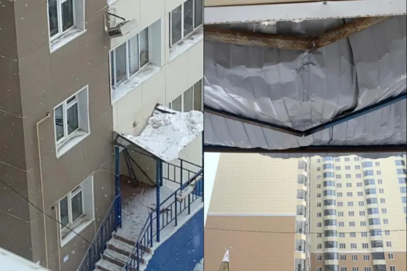 Ужасы нашего городка: снег на голову людей на Строда 15