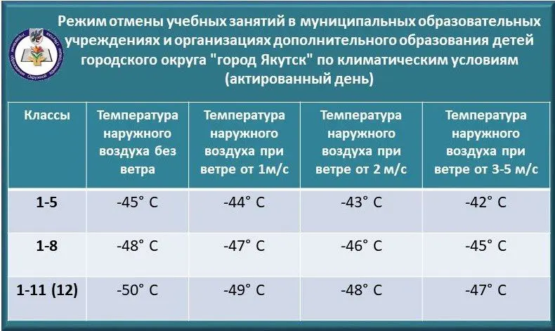 В Якутске объявлен актированный день для обучающихся второй смены с 1 по 5 классы