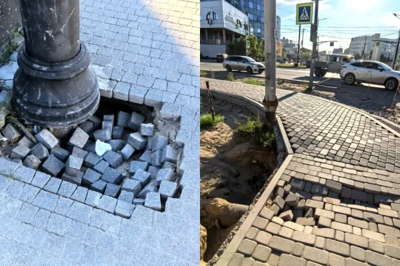 Фотофакт: новые тротуары в центре Якутска уже разваливаются