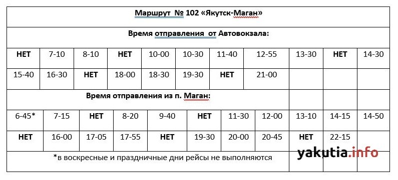 Расписание автобуса номер 101