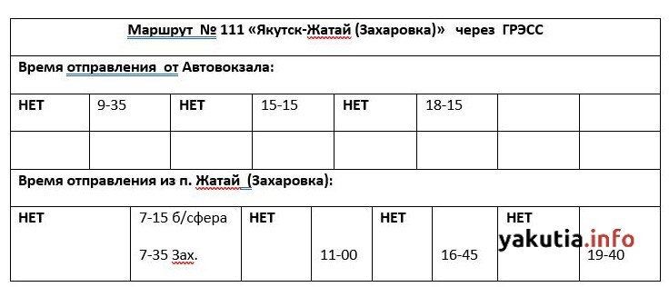 Расписание автобусов 109 Жатай Якутск.