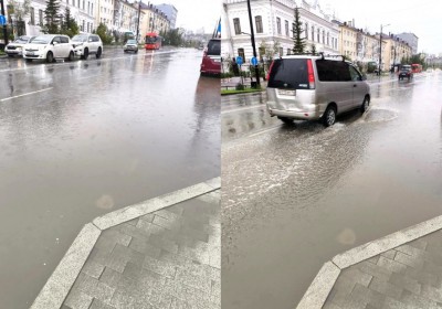 Фотофакт: проспект Ленина после дождя в Якутске