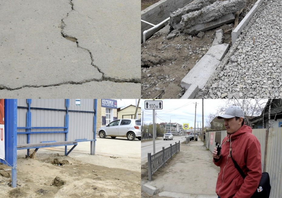 Трещины, кривые бордюры, халтура на остановках: Как выглядит новая дорога в Якутске