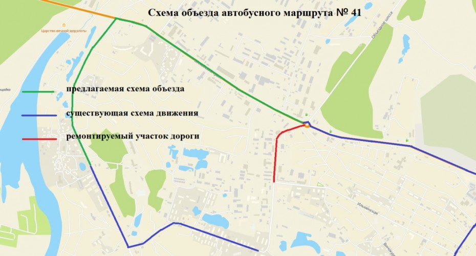 Схема объезда маршрута автобуса №15 по улице Билибина