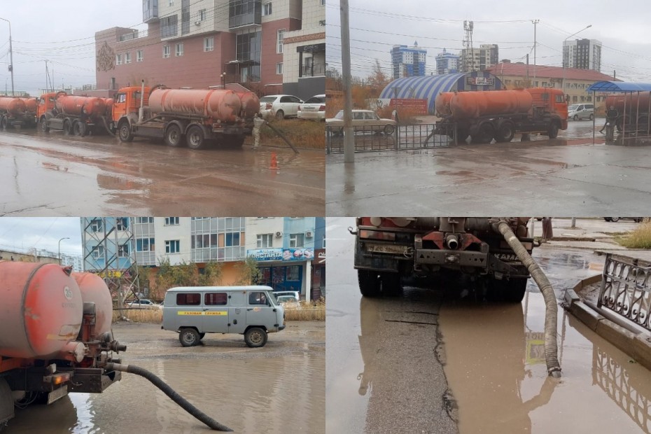 Продолжается откачка дождевой воды с заниженных мест улиц Якутска