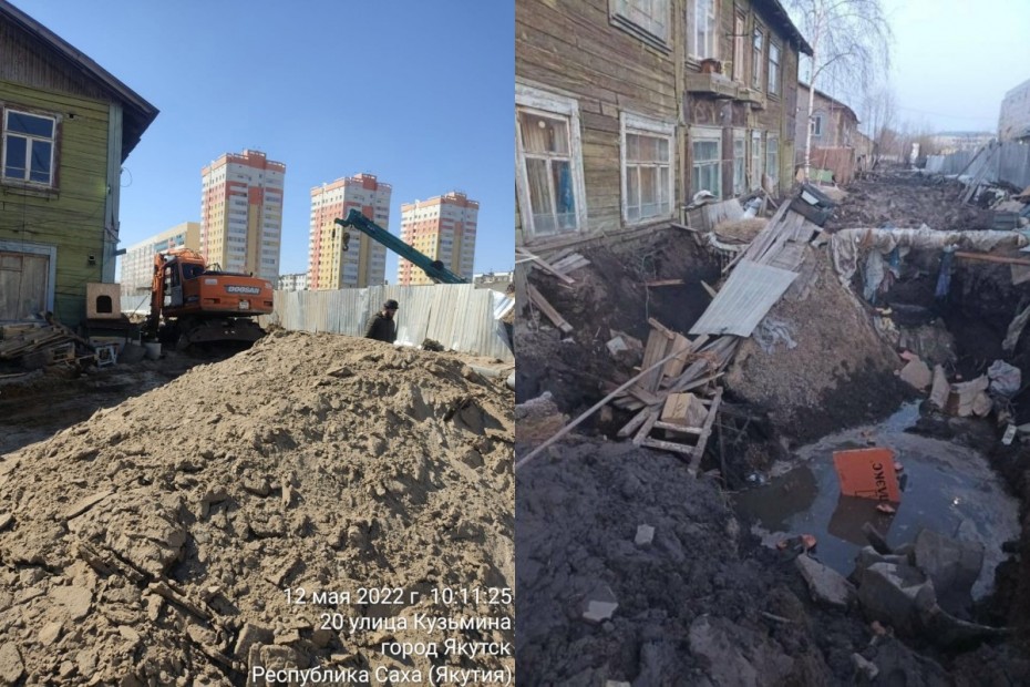 Укрепительные работы проводятся в аварийном доме на улице Кузьмина в Якутске