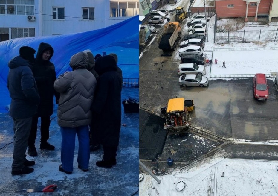 Лужи, кривые бордюры, асфальт в снег: Жители выявили халтуру при строительстве нового двора в Якутске