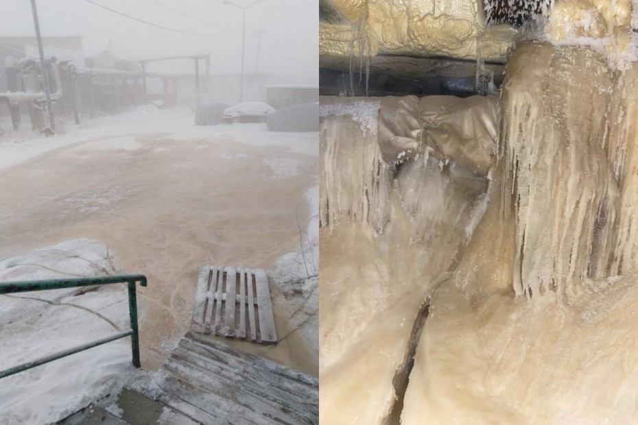 Между нами жёлтый лёд: В Якутске жители улицы Билибина бьют тревогу по поводу замерзшей трубы канализации