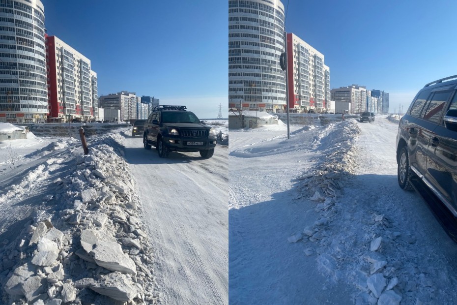 Обочина «элитного района»: Снежные завалы по краям улицы Виктора Ефимова создали опасность для пешеходов