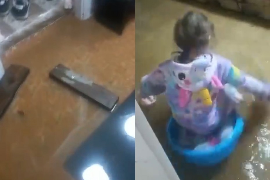 Ребенок устроил заплыв в тазу в затопленной квартире на улице Космонавтов в Якутске