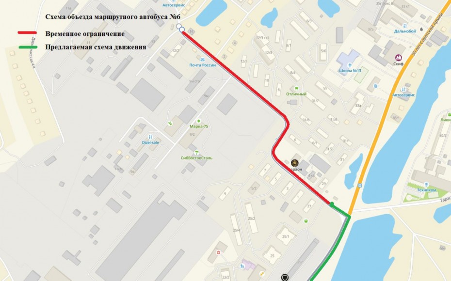 Изменена схема движения маршрутного автобуса №6 в Якутске