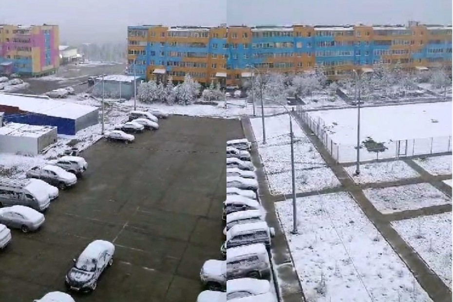 В Удачном выпал снег в День России