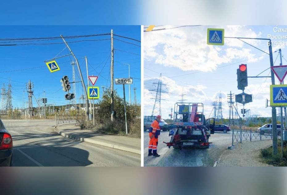 После жалобы накренившийся светофор на улице Курнатовского исправили