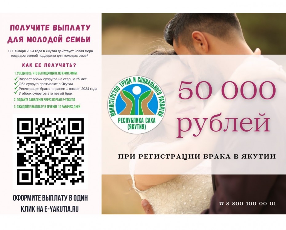 Молодым семьям в Якутии с января 2024 года будут выплачивать единовременную выплату