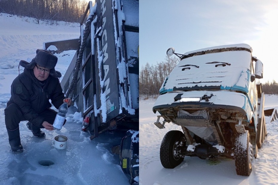 Место провала грузовика под лёд на реке Ожогино проверили госинспекторы Минэкологии Якутии