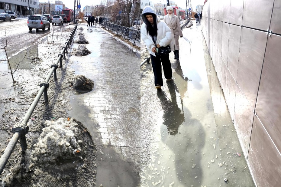 Фотофакт: позорная «уборка» снега напротив мэрии Якутска