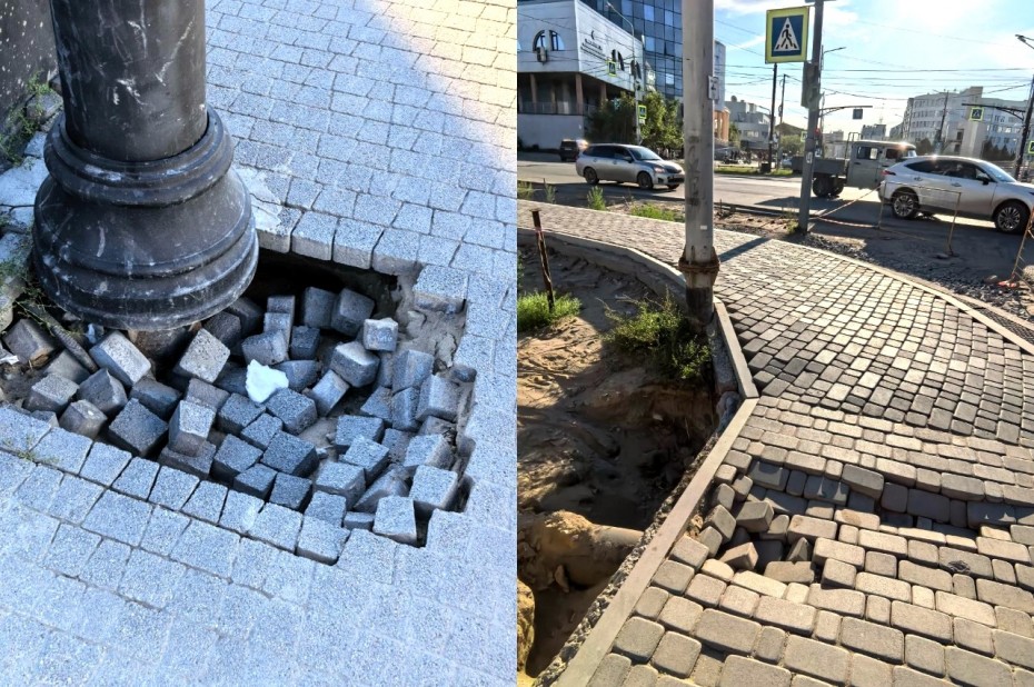 Фотофакт: новые тротуары в центре Якутска уже разваливаются